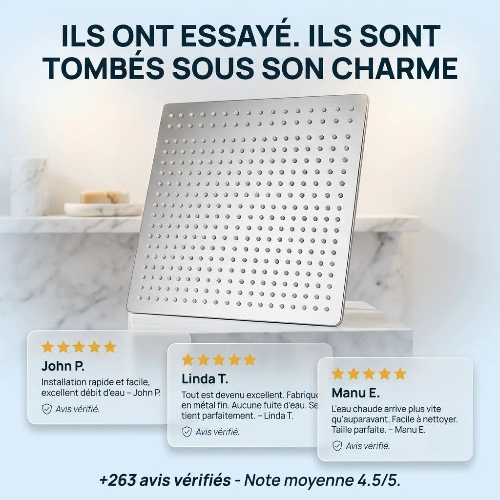 Pommeau de douche fixe très fin chrome - vue de détail sur fond blanc