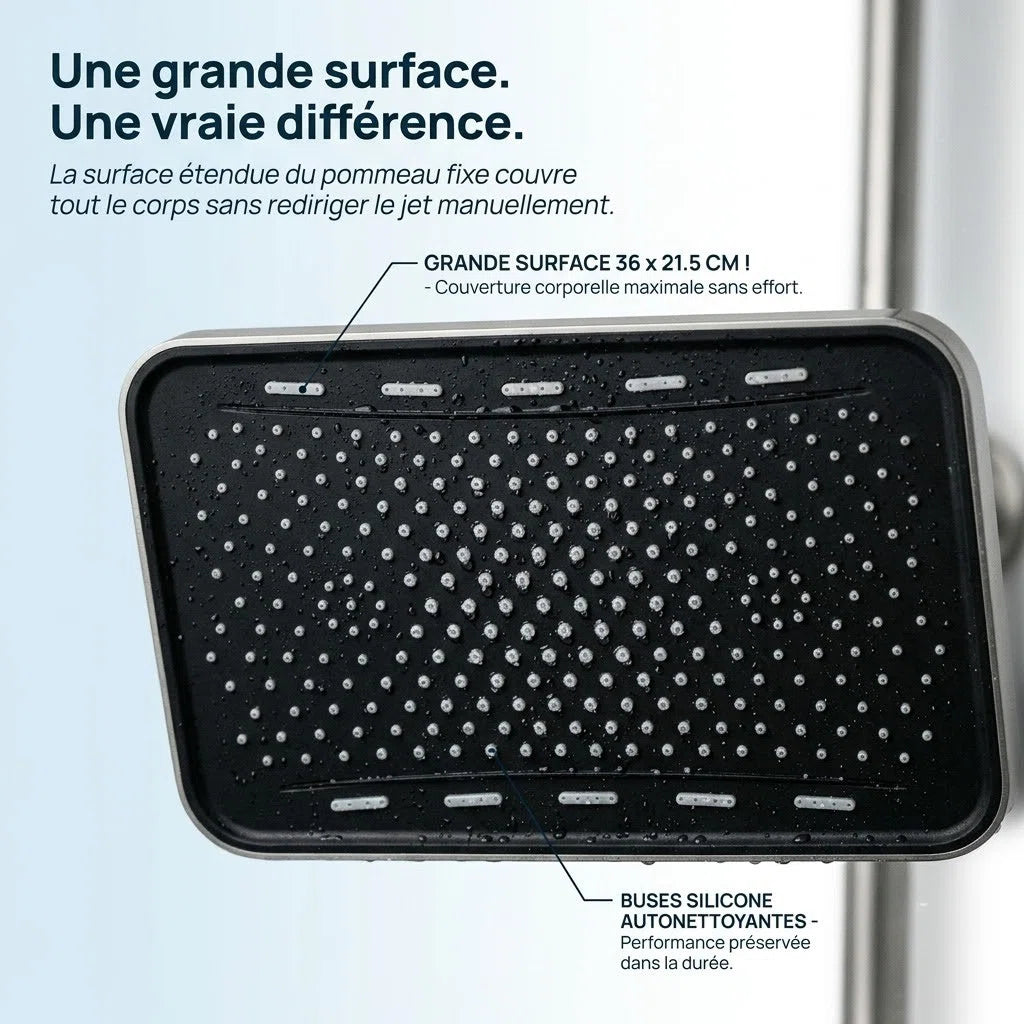 Pommeau de douche fixe grand panneau - vue de dos sur fond blanc