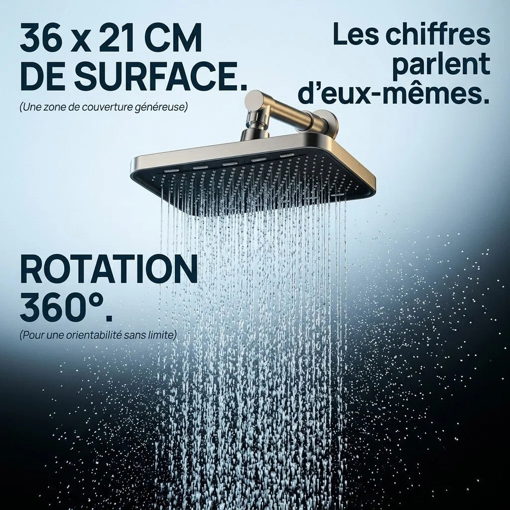 Pommeau de douche fixe grand panneau - vue de détail sur fond blanc