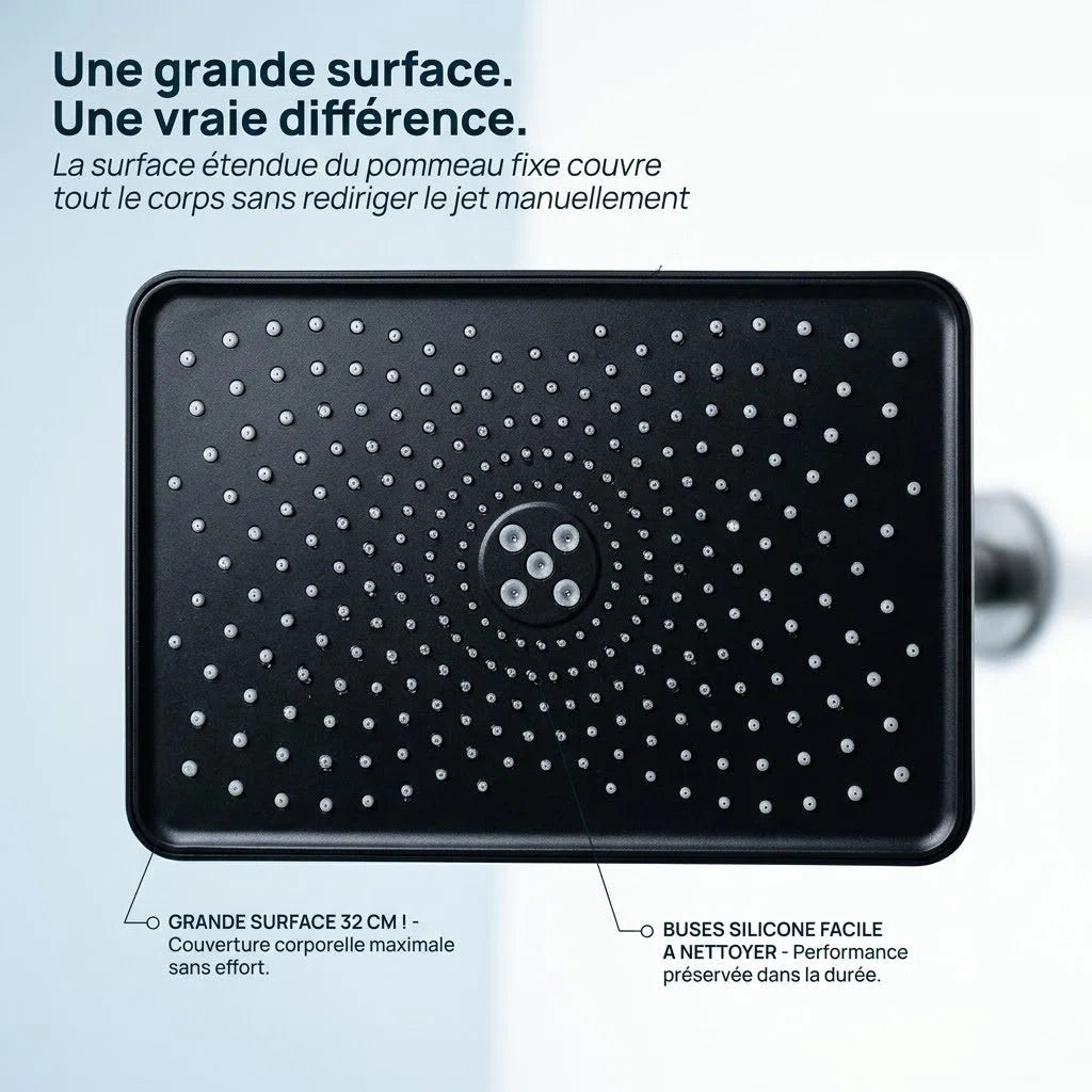Pommeau de douche fixe haute pression - vue de face sur fond blanc