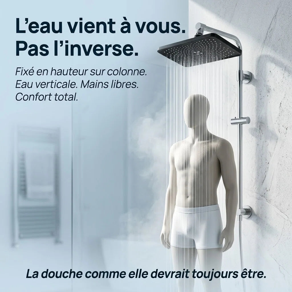 Pommeau de douche fixe haute pression - vue de dos sur fond blanc