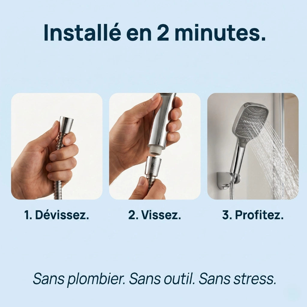 Pommeau de douche multifonctionnel à haute pression - vue de dos sur fond blanc