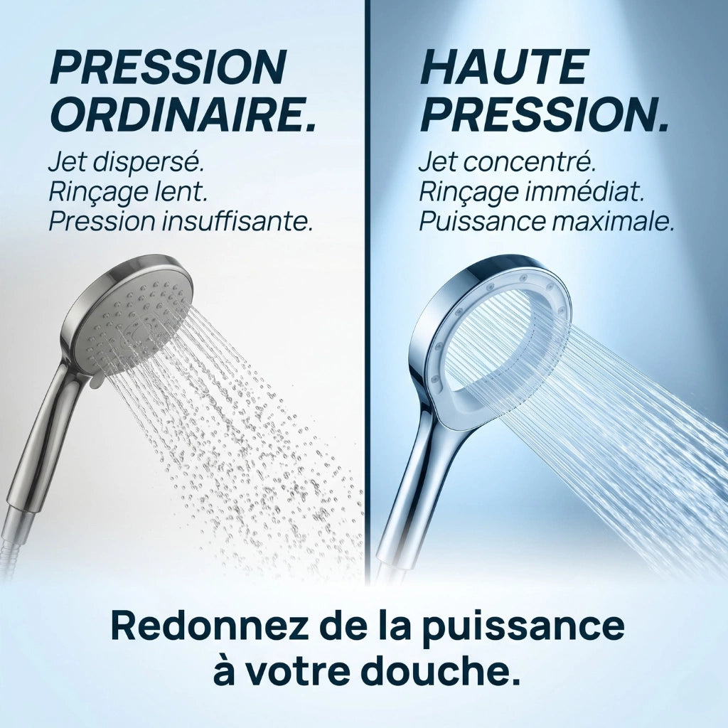Pommeau de douche spa haute pression - vue de côté sur fond blanc
