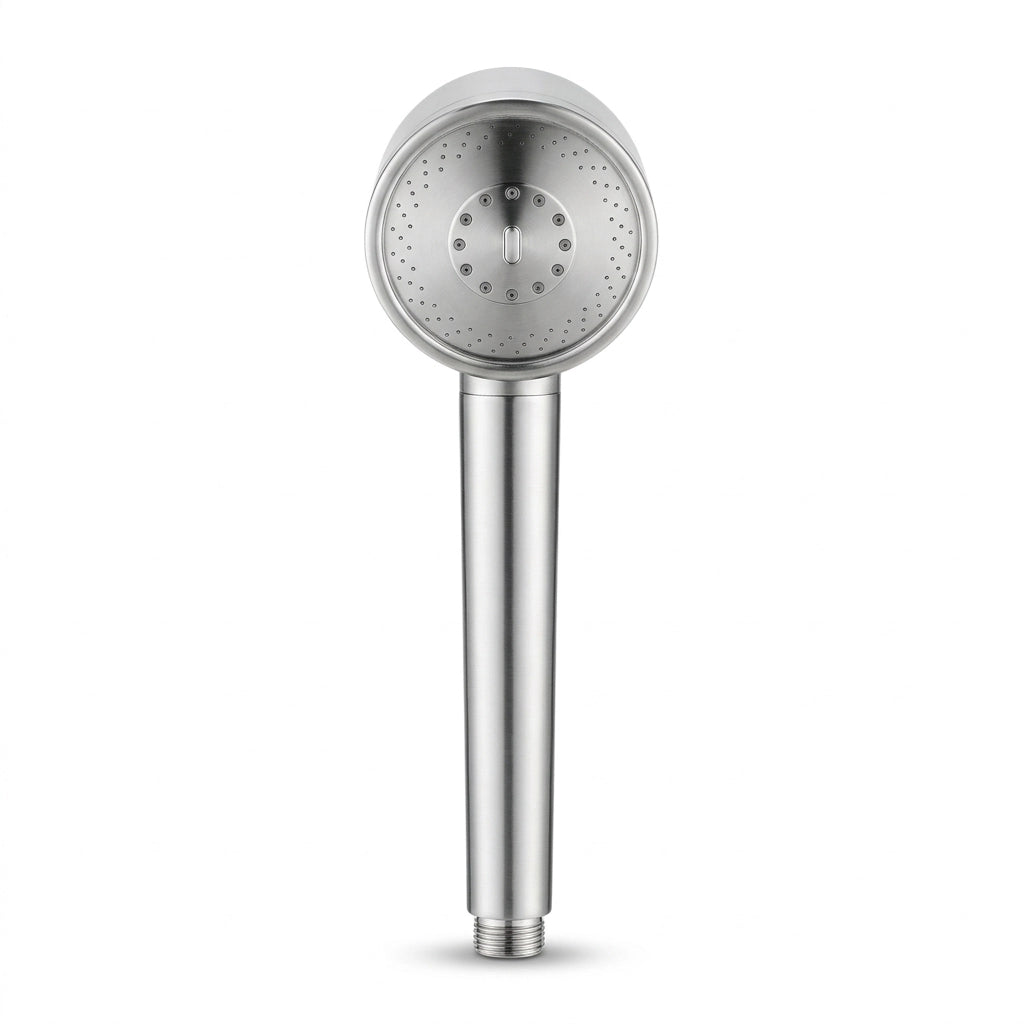 Pommeau de douche haute pression en acier inoxydable avec fonction pulvérisateur vu de face