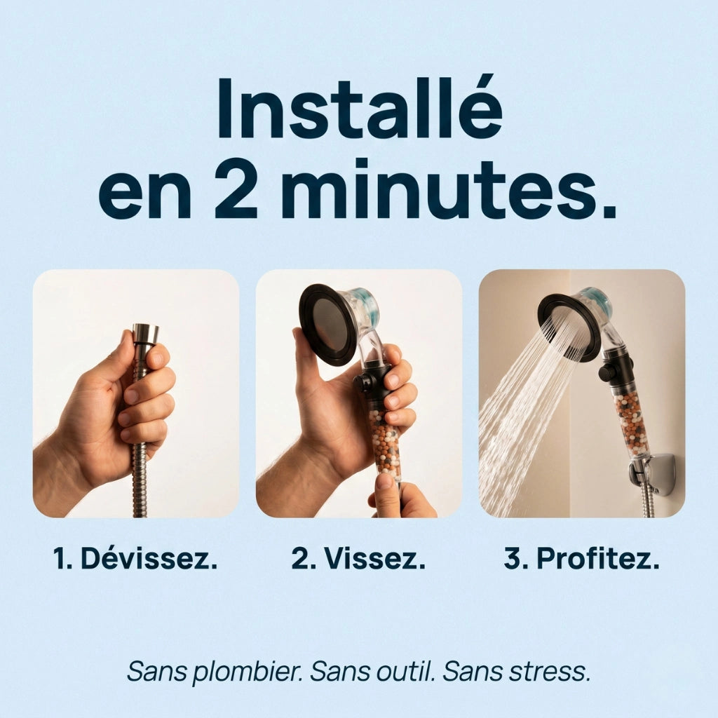 Pommeau de douche hélice anti calcaire à billes - vue rapprochée sur fond blanc