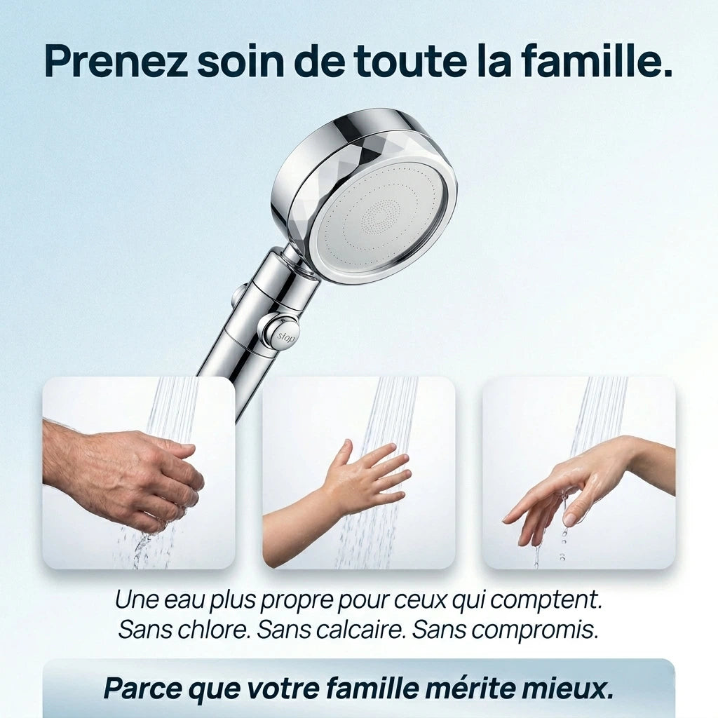 Pommeau de douche filtrant à hélice - détail du mécanisme sur fond blanc