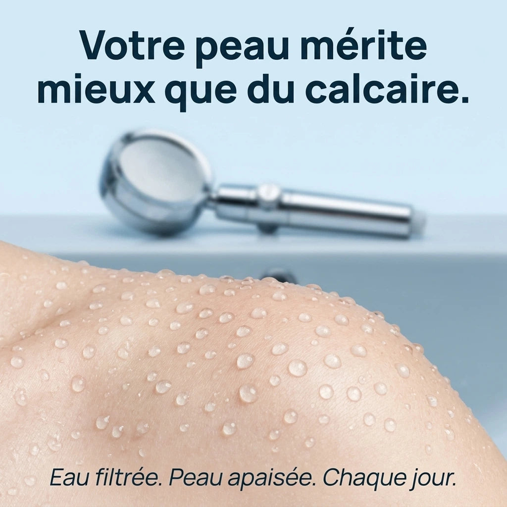 Pommeau de douche filtrant à hélice - vue de dos sur fond blanc