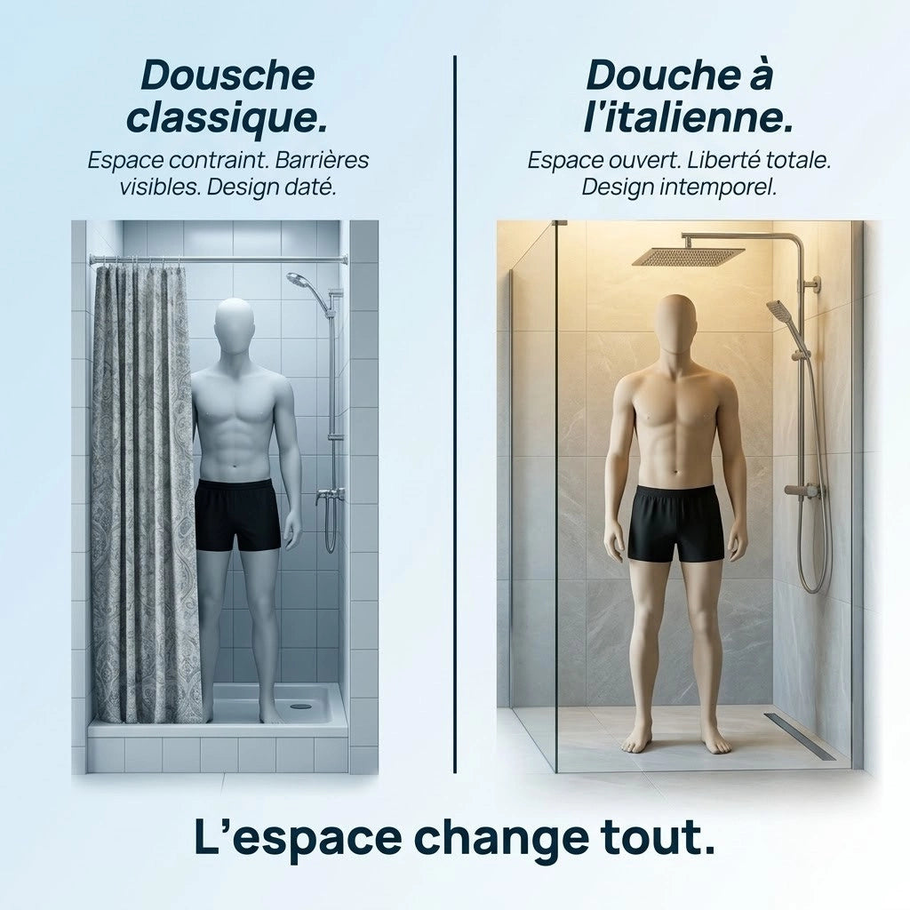 Pommeau de douche italienne carré en acier inoxydable - vue de face sur fond blanc