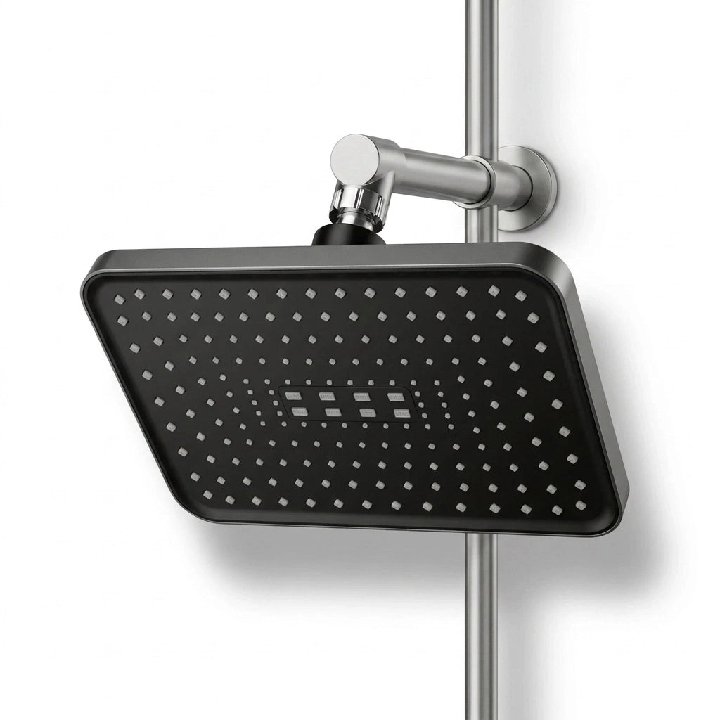 Pommeau de douche style italien haute pression vu de face sur fond blanc