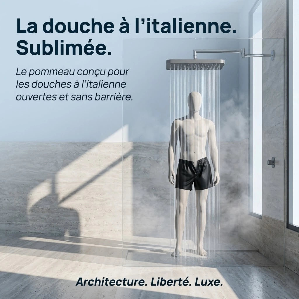 Pommeau de douche italienne haute pression - vue de détail sur fond blanc