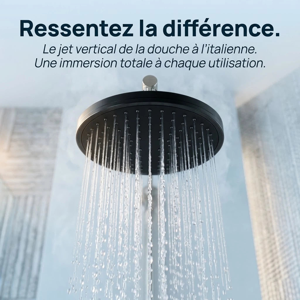 Pommeau de douche italienne noir 6 modes - vue de côté sur fond blanc