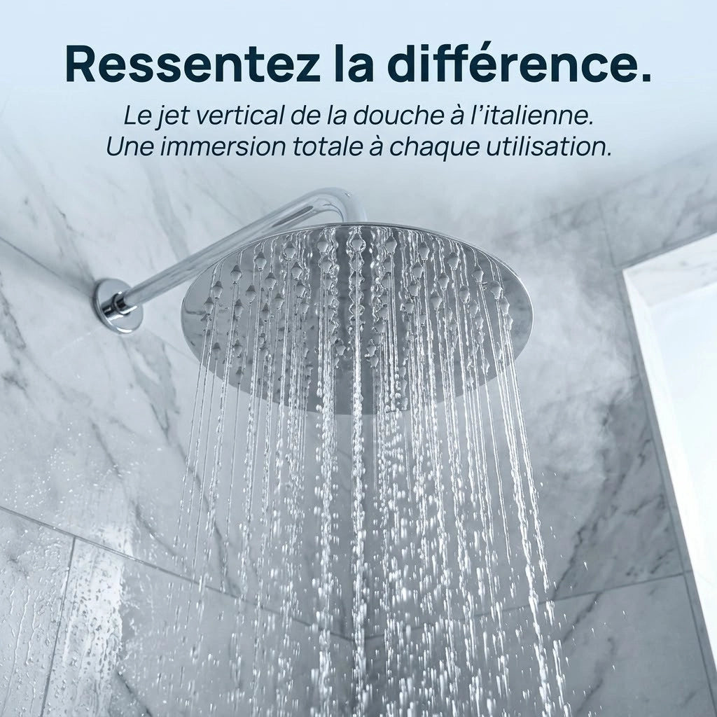 Pommeau de douche italienne rond en acier inoxydable - vue de face sur fond blanc