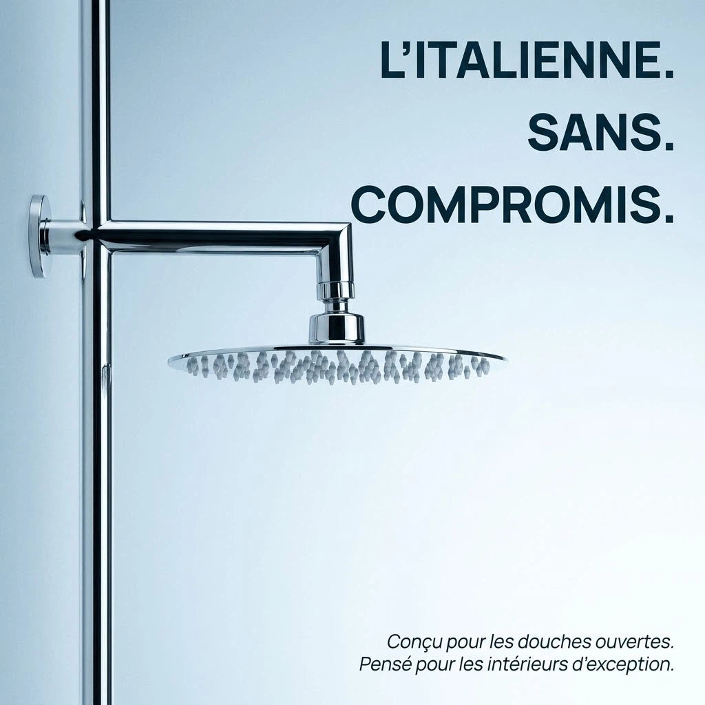 Pommeau de douche italienne rond en acier inoxydable - vue principale sur fond blanc
