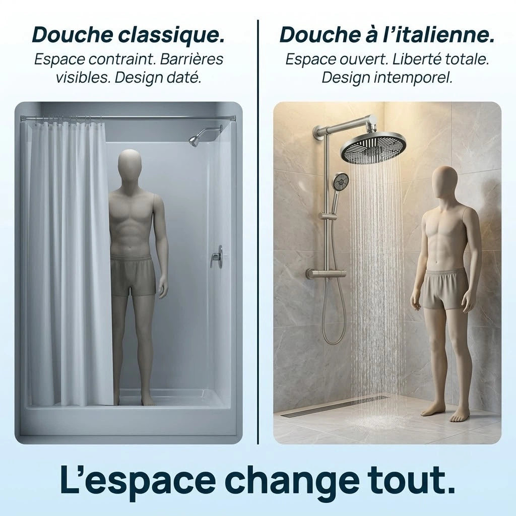 Pommeau de douche italienne à spirale - vue de face sur fond blanc