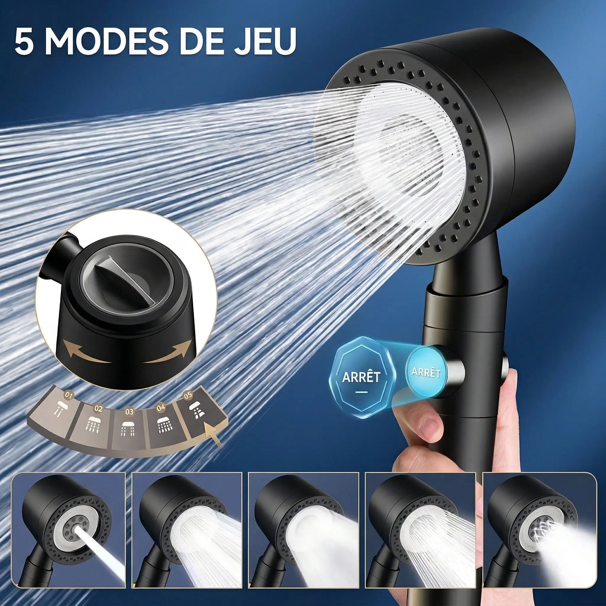 Pommeau de douche anti calcaire jet puissant
