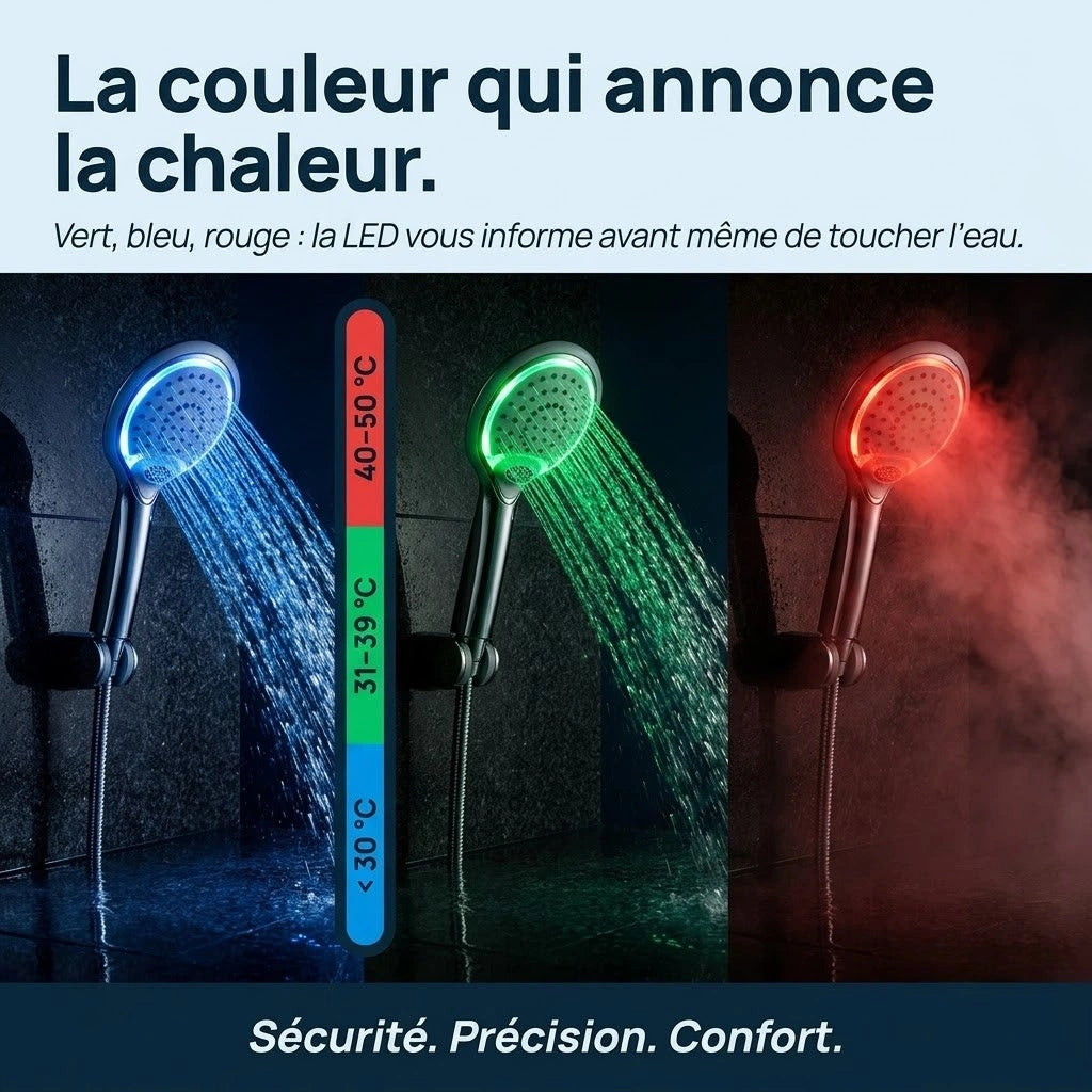 Pommeau de douche à led à affichage numérique - vue principale sur fond blanc
