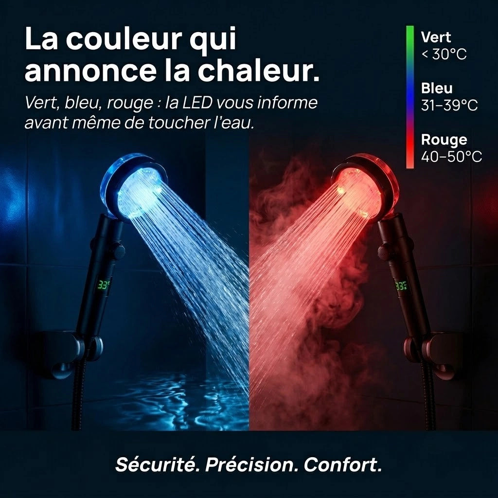 Pommeau de douche à led thermosensible - vue principale sur fond blanc