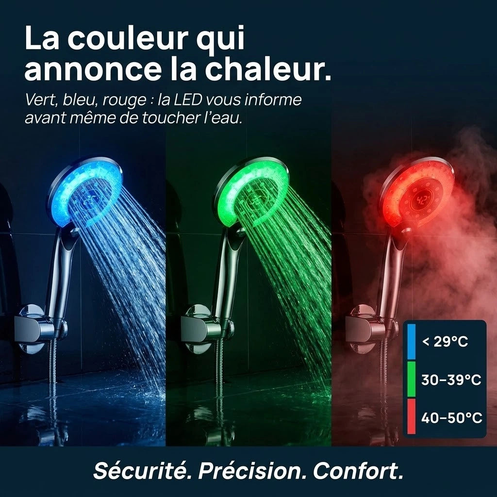 Pommeau de douche à led tricolore - vue principale sur fond blanc