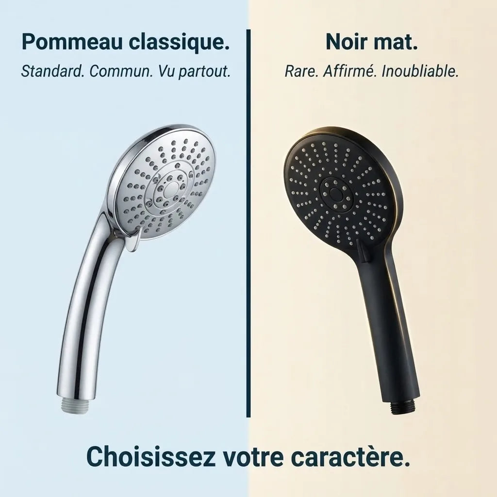 Pommeau de Douche Noir 5 Jets Booster - vue de côté sur fond blanc