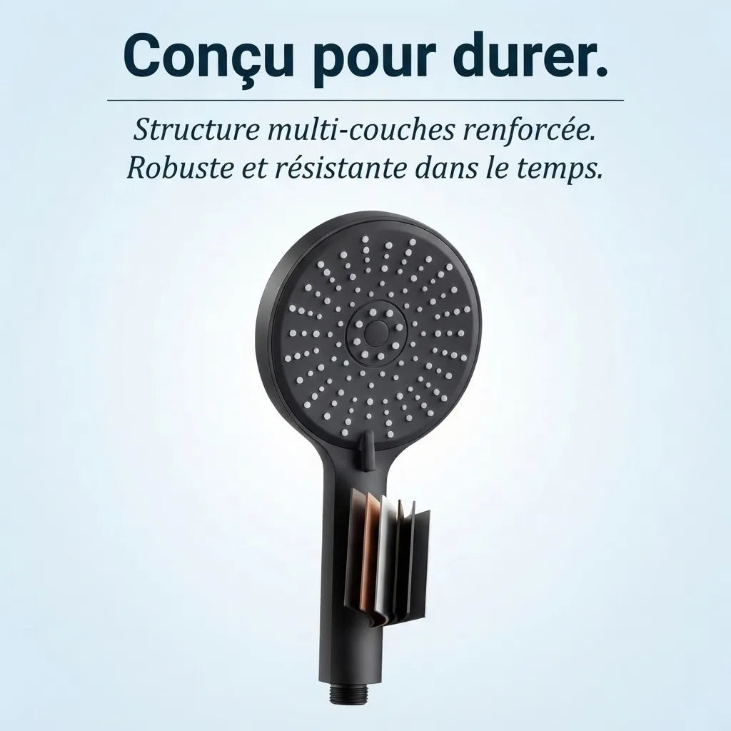 Pommeau de Douche Noir 5 Jets Booster - vue de dos sur fond blanc