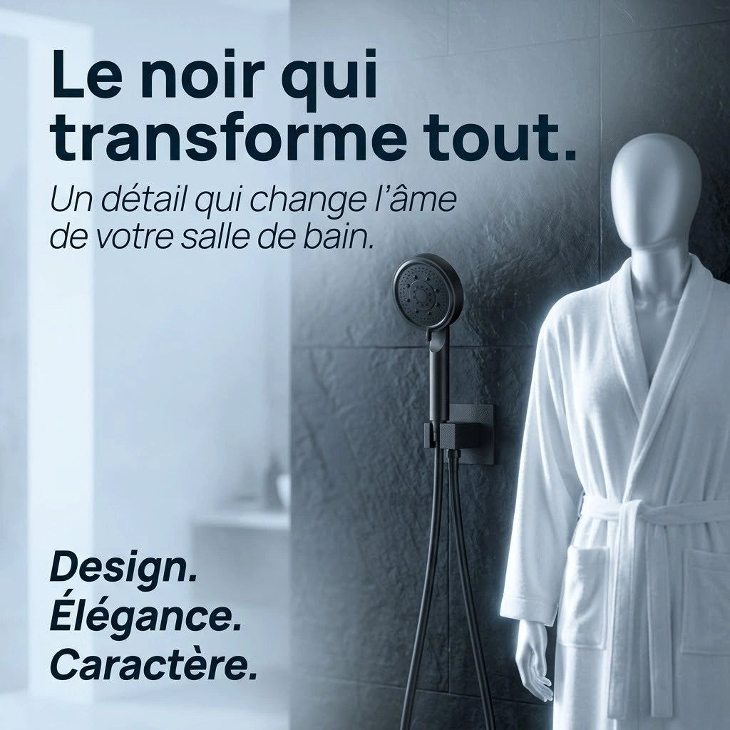 Pommeau de douche noir 5 modes - vue de détail sur fond blanc