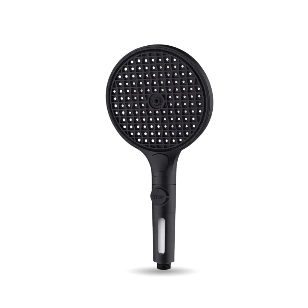 Pommeau de Douche Noir avec Bouton Stop et Filtre - vue principale sur fond blanc