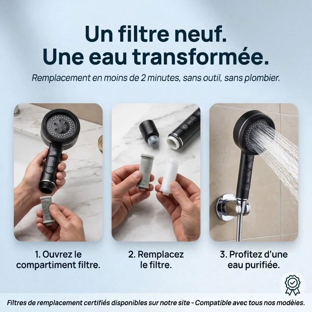 Pommeau de douche intelligent noir - vue de détail sur fond blanc