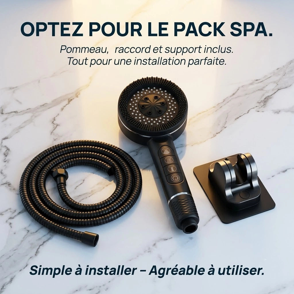 Pommeau de douche intelligent noir - vue rapprochée sur fond blanc