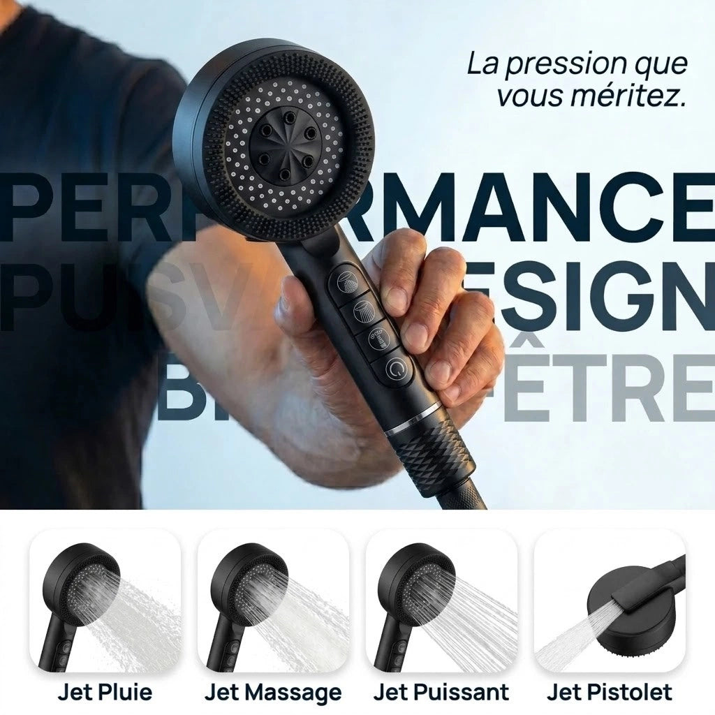 Pommeau de douche intelligent noir - vue principale sur fond blanc