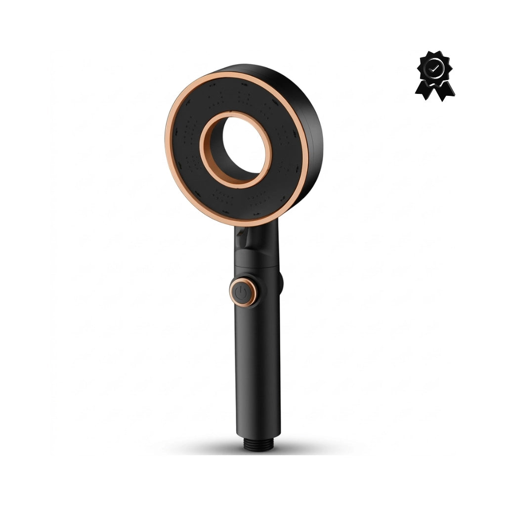 Pommeau de douche noir au design élégant présenté de côté