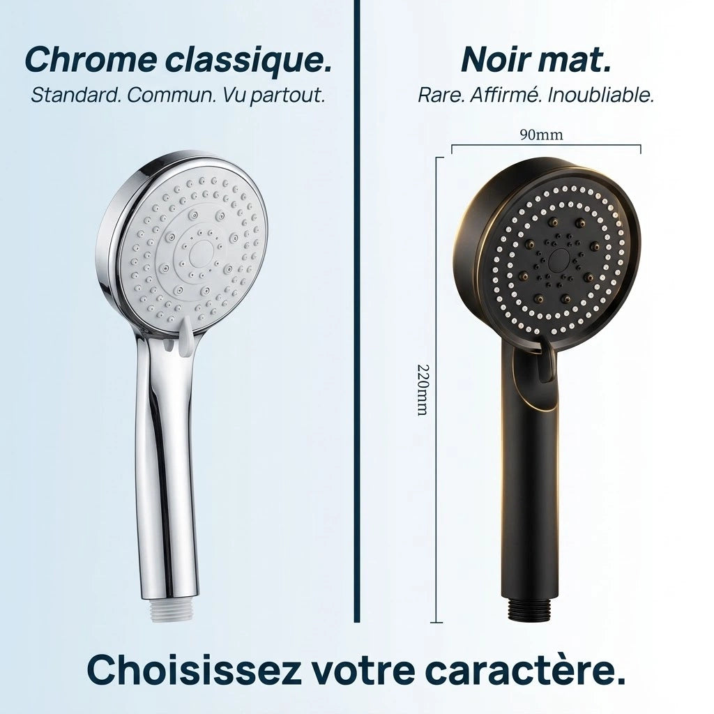 Pommeau de douche noir design - vue de dos sur fond blanc