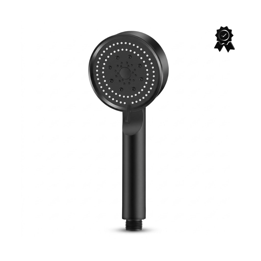 Pommeau de douche noir au design moderne présenté de côté