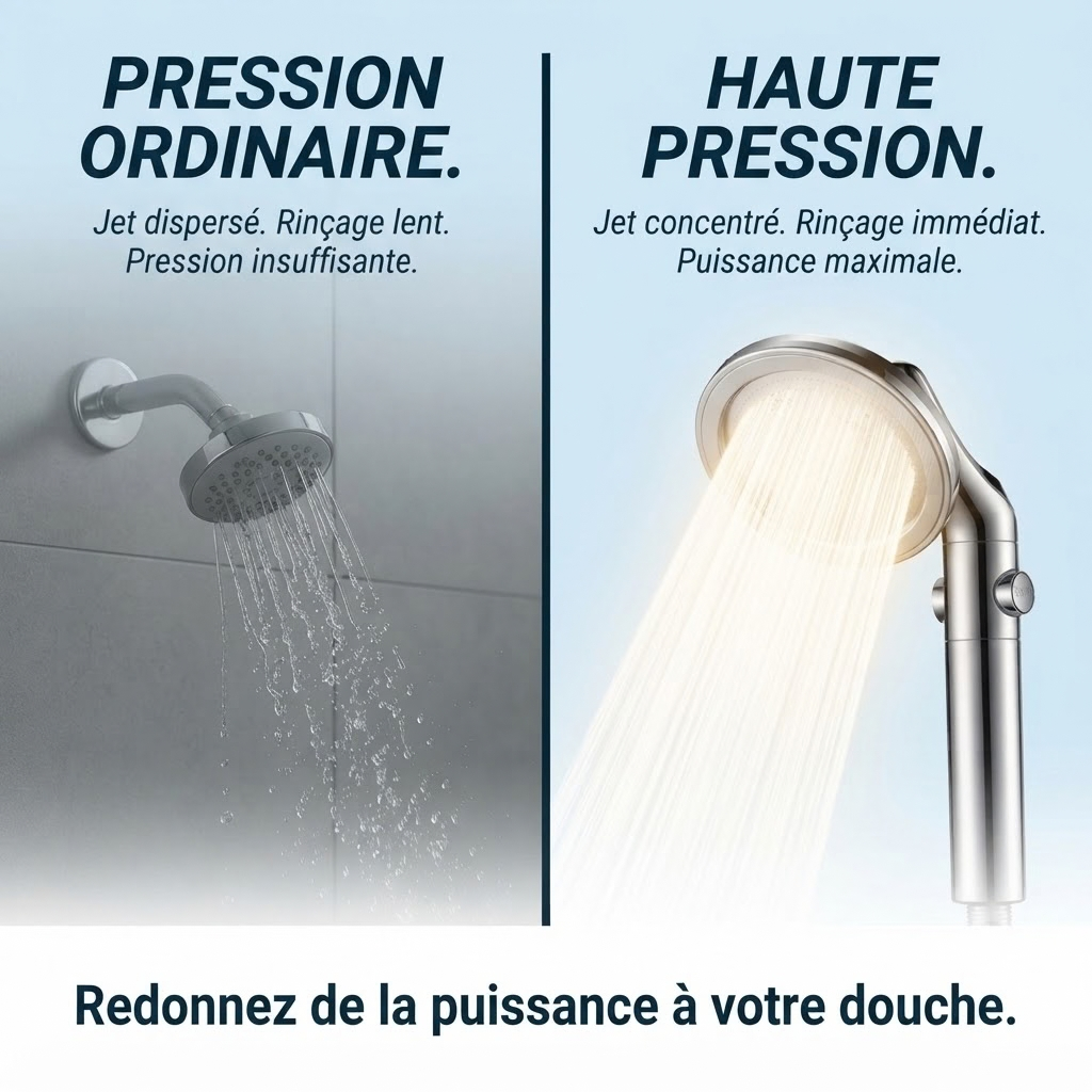 Pommeau de Douche Noir Orientable - Double Usage Main et Fixe - vue de côté sur fond blanc