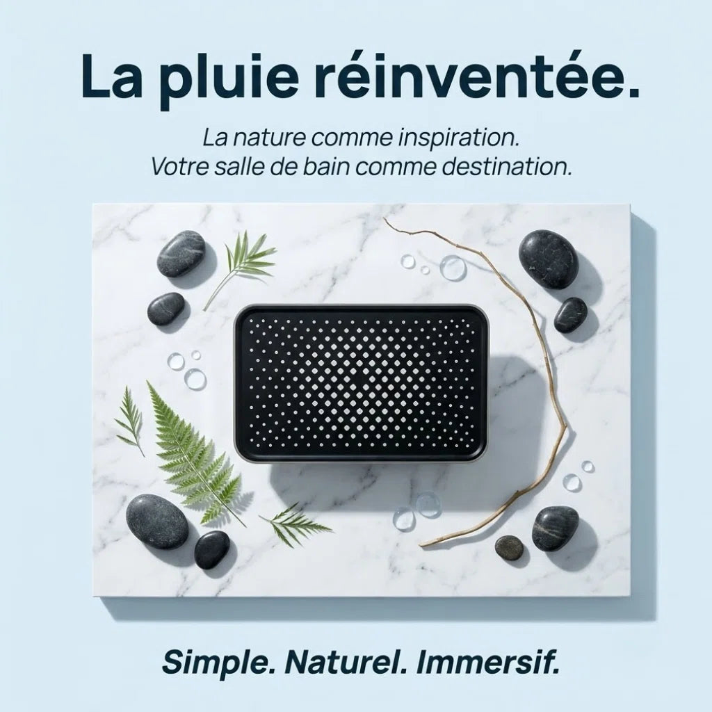 Pommeau de douche à pluie suralimenté - vue de détail sur fond blanc