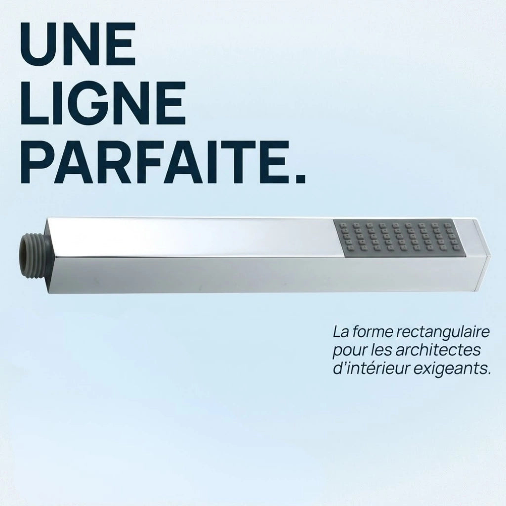 Pommeau de douche rectangulaire économie d'eau - vue de face sur fond blanc