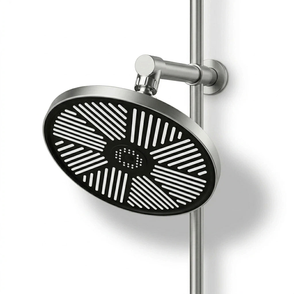 Pommeau de douche design spirale style italien présenté de côté