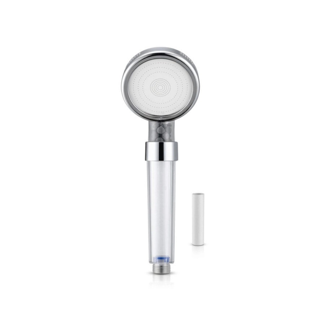 Pommeau de douche transparent filtrant - vue principale sur fond blanc