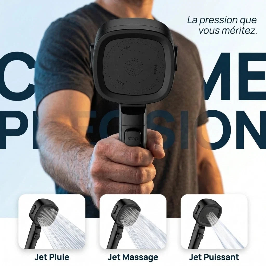 Pommeau de douche noir économique haute pression - vue principale sur fond blanc