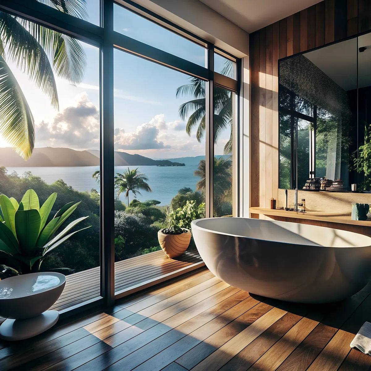 Salle de bain moderne avec baignoire et douche