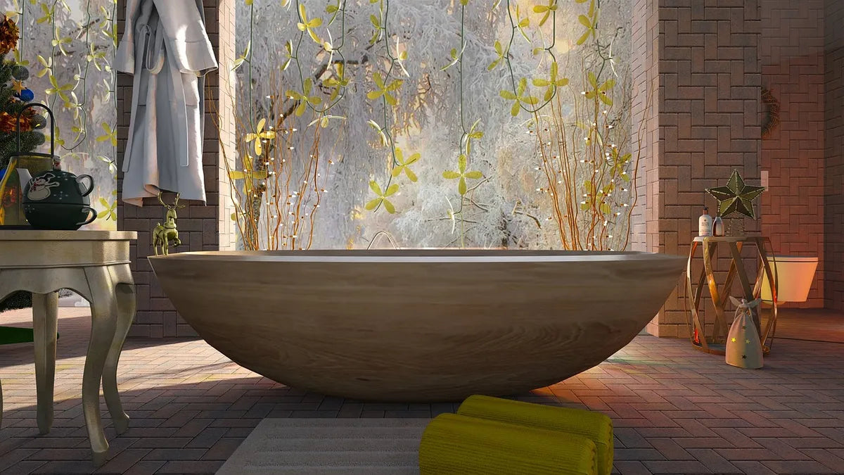 Baignoire en pierre dans une salle de bain