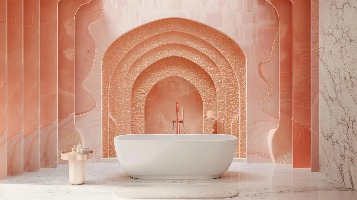 Baignoire dans une salle de bain aux tons chauds