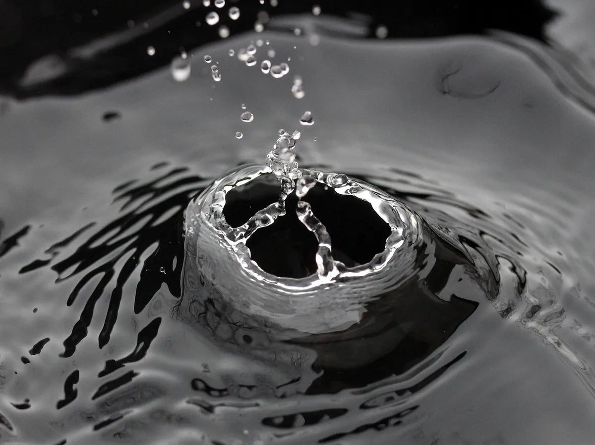Éclaboussure d'une goutte d'eau en noir et blanc