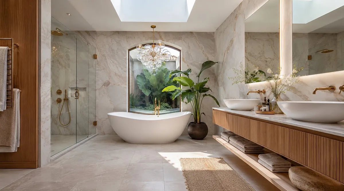 Salle de bain design avec baignoire et grande vasque