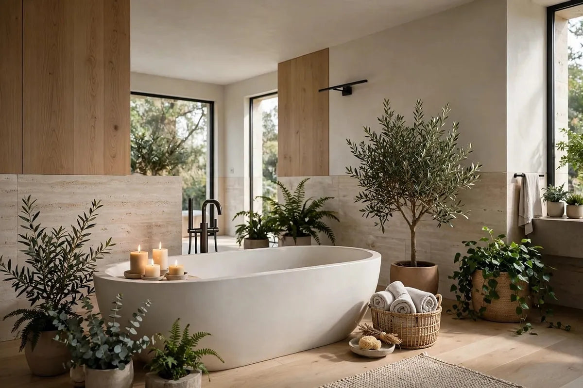 Baignoire blanche et robinetterie chromée