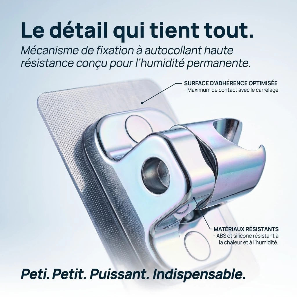 Support de douche auto-adhésif réglable - vue de face sur fond blanc