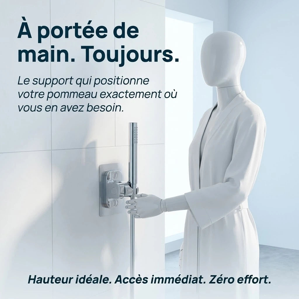 Support de douche auto-adhésif réglable - vue de détail sur fond blanc