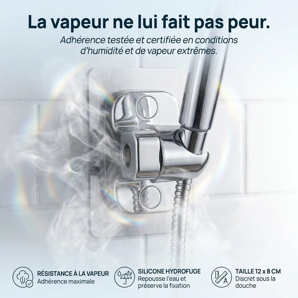 Support de douche auto-adhésif réglable - vue de dos sur fond blanc