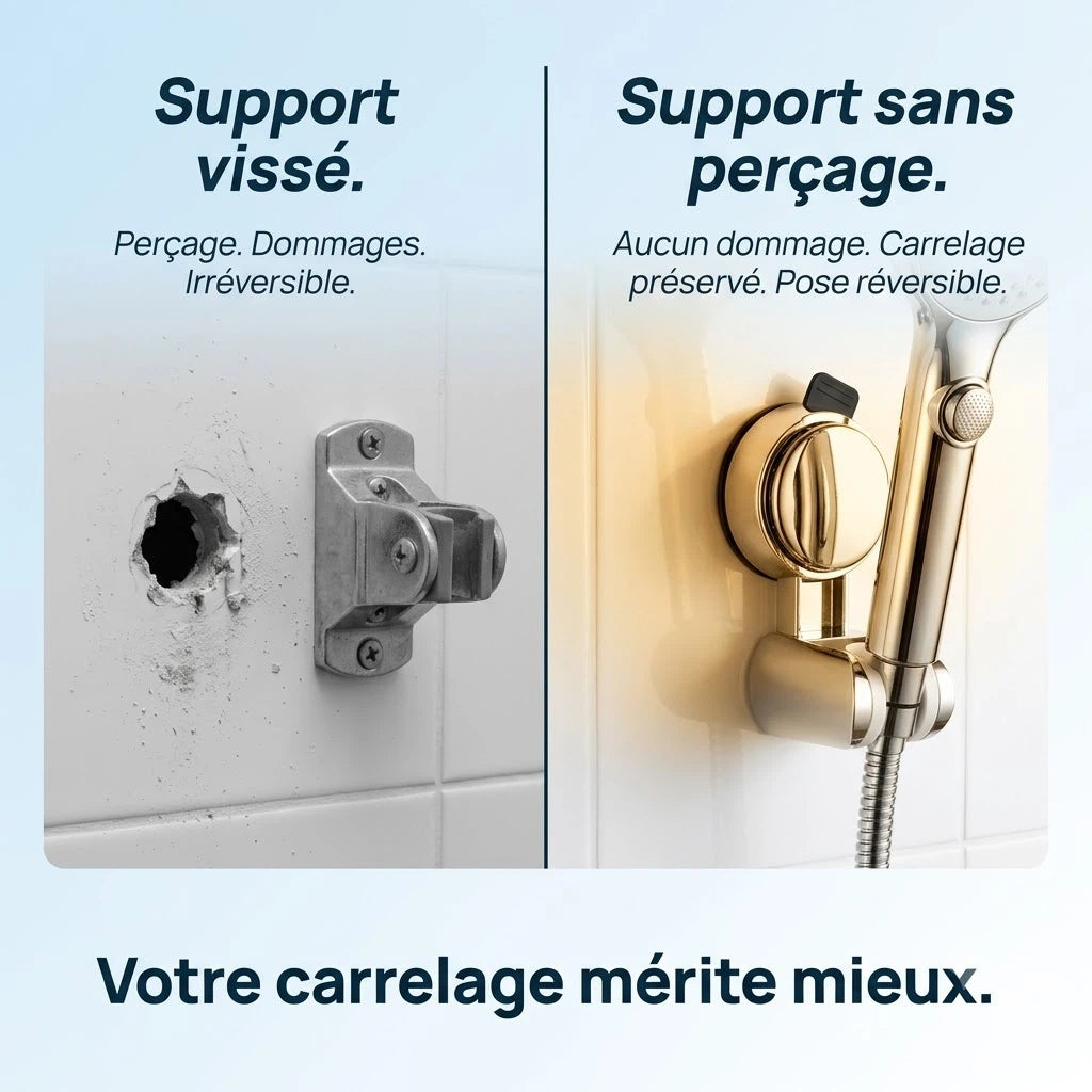 Support de douche auto-adhésif réglable - vue de face sur fond blanc