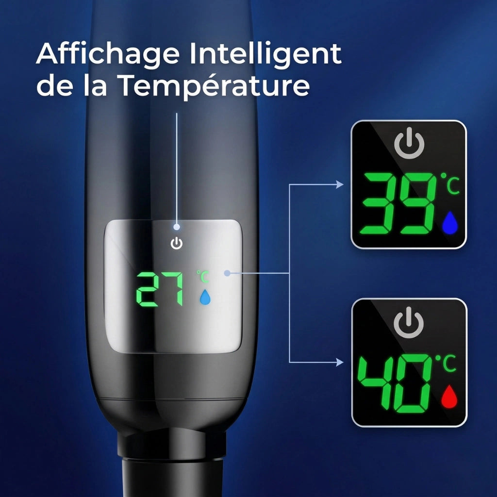 Pommeau de douche noir avec affichage numérique
