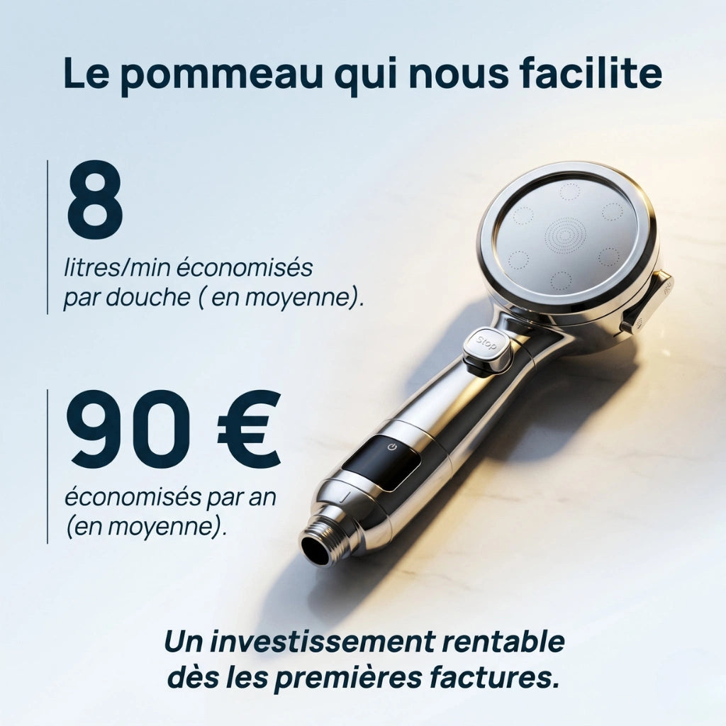 Pommeau de douche économique avec affichage numérique - en utilisation dans la douche